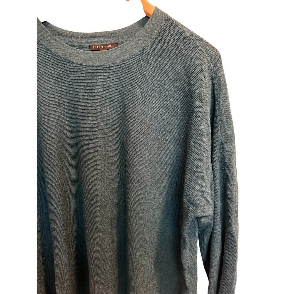 Eileen Fisher Women’s Linen Crepe Stretch Crew Neck Top Size L Teal Long Sleeve - Picture 3 of 7